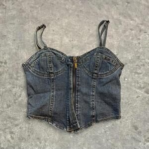 denim bustier corset cotton top material girl sz xs y2k bustier